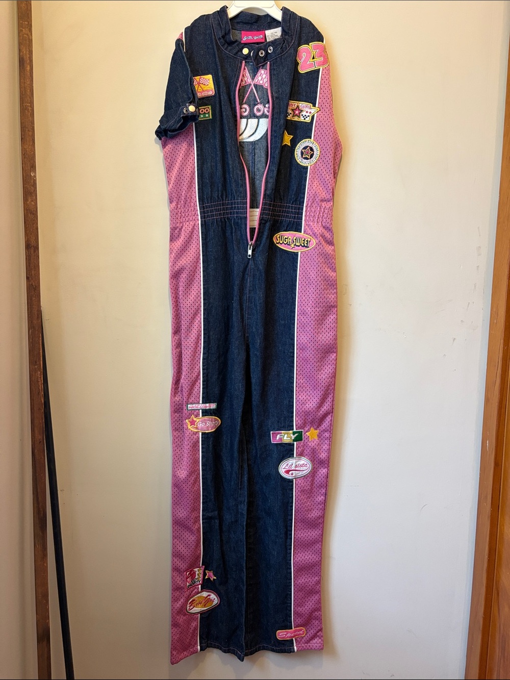 Girls Denim & Pink Patchwork One-Piece Footie by